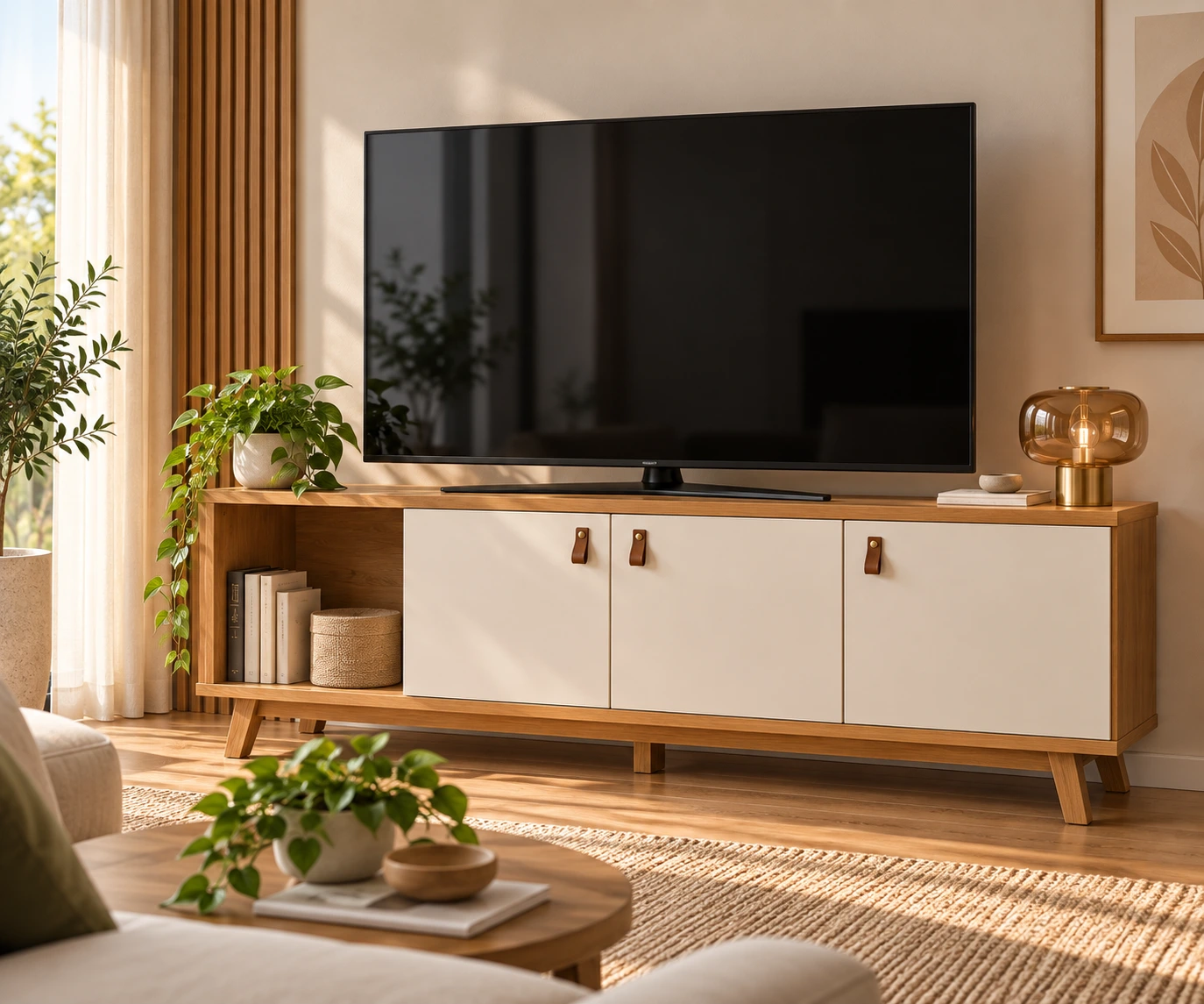 Sala nordica con consola y plantas